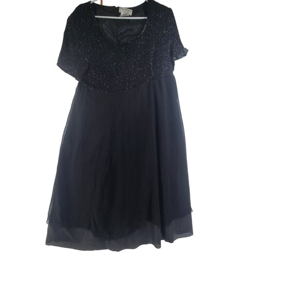 Papell Boutique Evening Women's Mini Dress Short Sleeve Flowy Black Size 20 - Picture 1 of 8